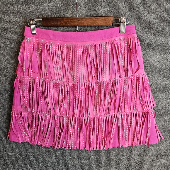 Pink Studded Tiered Fringe Mini Skirt - Unleash Your Inner Cowgirl/Party Vibe 💖 - Picture 4 of 6